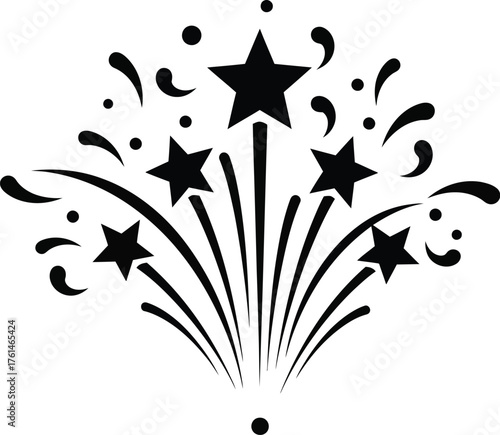 Explosion of stylized stars and celebratory bursts, symbolizing achievement and joy