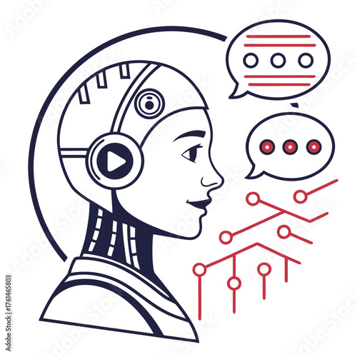 AI Chatbot Icon with Glowing Conversation Flow.Perfect for: Customer service AI branding, chatbot presentations, UX/UI designs