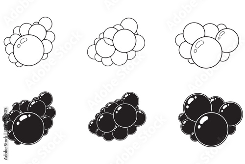 Bubbles of varying sizes, some filled and some outlined, isolated on white background, create a visually interesting pattern suitable for graphic design vector illustration