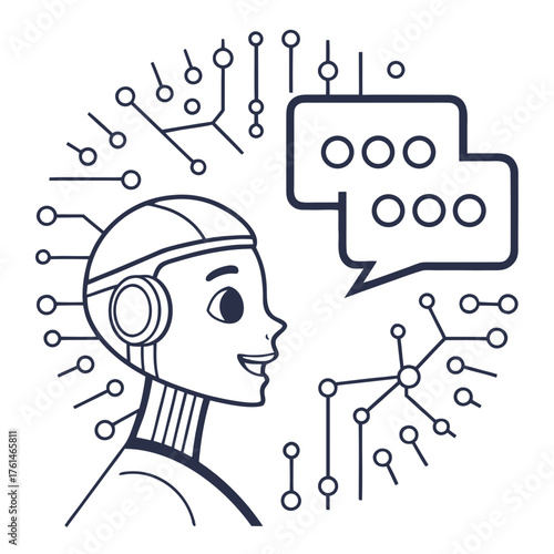 AI Chatbot Icon with Glowing Conversation Flow.Perfect for: Customer service AI branding, chatbot presentations, UX/UI designs