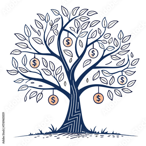 AI Money Tree Vector.Perfect for investment apps, fintech growth branding, financial education