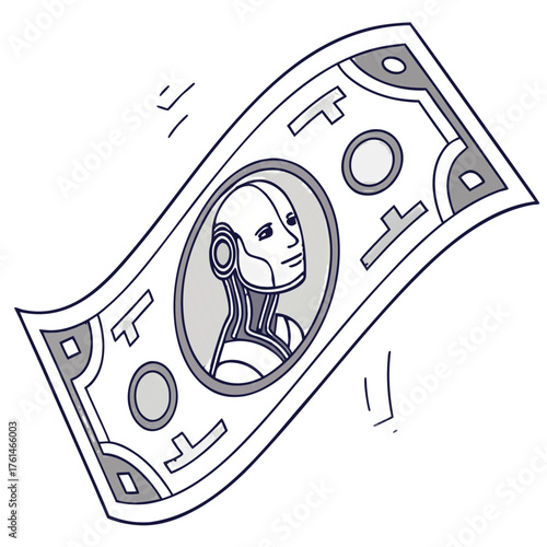 AI Holographic Dollar Bill Vector.Perfect for futuristic banking, fintech ads, financial presentations