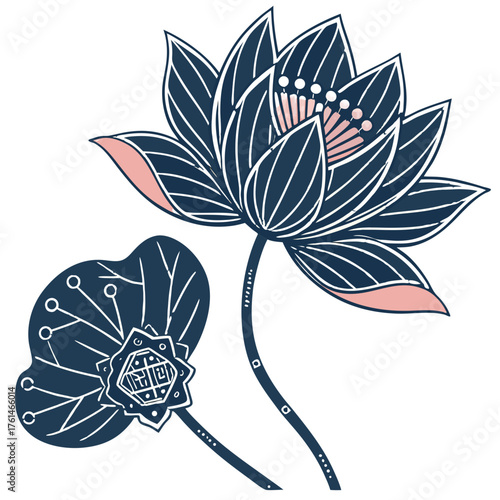 AI Lotus Flower Circuit Vector.Perfect for wellness branding, AI meditation apps, futuristic floral art