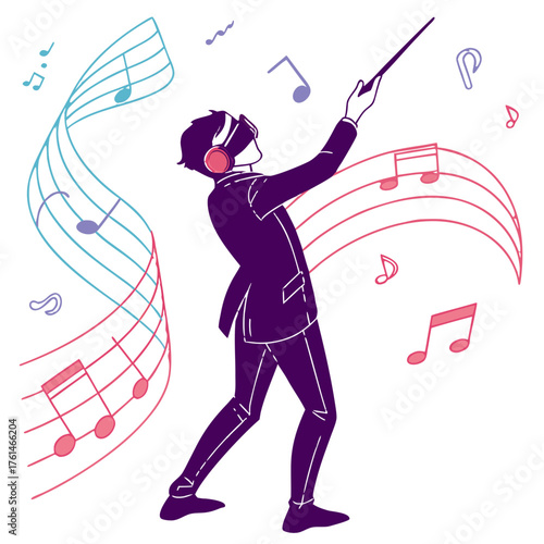AI Conductor Vector.Perfect for music platforms, AI creative branding, symphony visuals