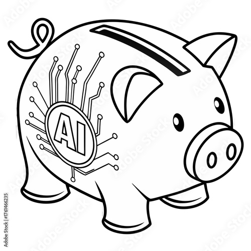 AI Piggy Bank Circuit Vector.Perfect for fintech savings apps, digital wallets, banking ads