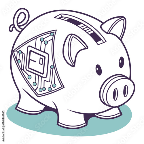 AI Piggy Bank Circuit Vector.Perfect for fintech savings apps, digital wallets, banking ads
