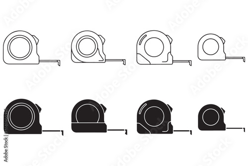 Illustration of various tape measures isolated on white background, showcasing different sizes and styles for measuring length and distance accurately vector illustration