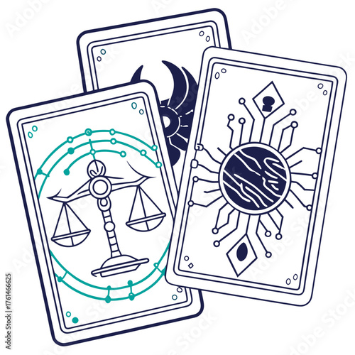 Futuristic AI Tarot Vector.Perfect for metaphysical tech branding, AI spirituality concepts