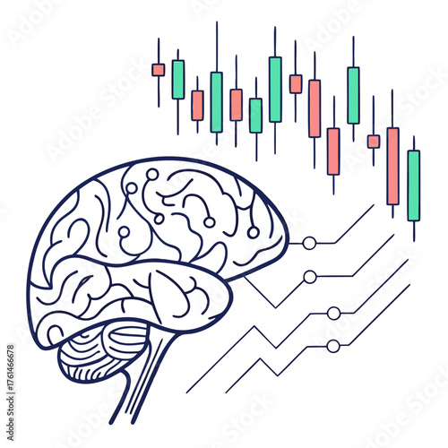 AI Brain with Stock Market Candlesticks Vector.Perfect for fintech presentations, AI trading platforms, investment branding