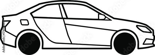 Sleek sedan car illustration in black and white with a modern design aesthetic