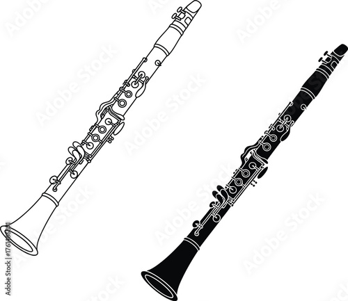 Three clarinets in different styles on a white background illustration