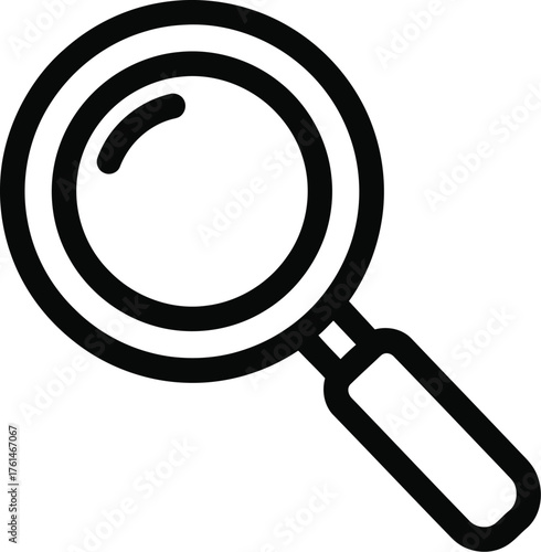 Simple magnifying glass icon on a white background for search and discovery