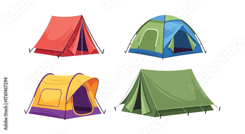 Colorful cartoon tents isolated on a white background camping equipment