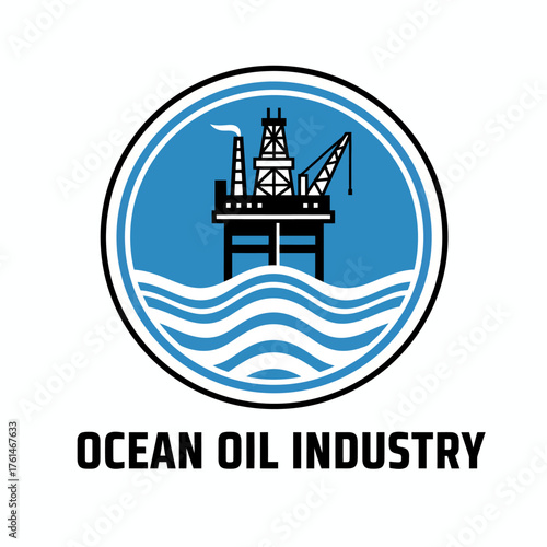Oil Rig Offshore Platform on Ocean Waves Logo