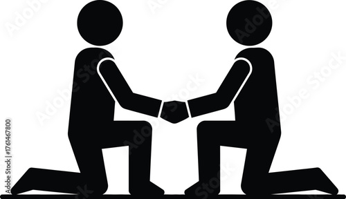 Two people kneeling holding hands icon symbol vector graphic