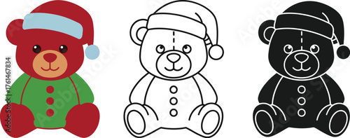 Three charming teddy bears dressed in festive Santa hats, ready for holiday cheer