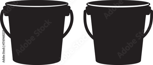 Two black paint buckets side by side silhouette