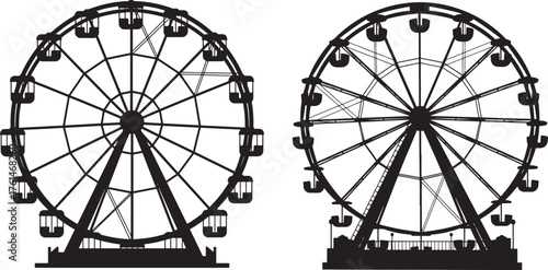 Two ferris wheel silhouettes against white background