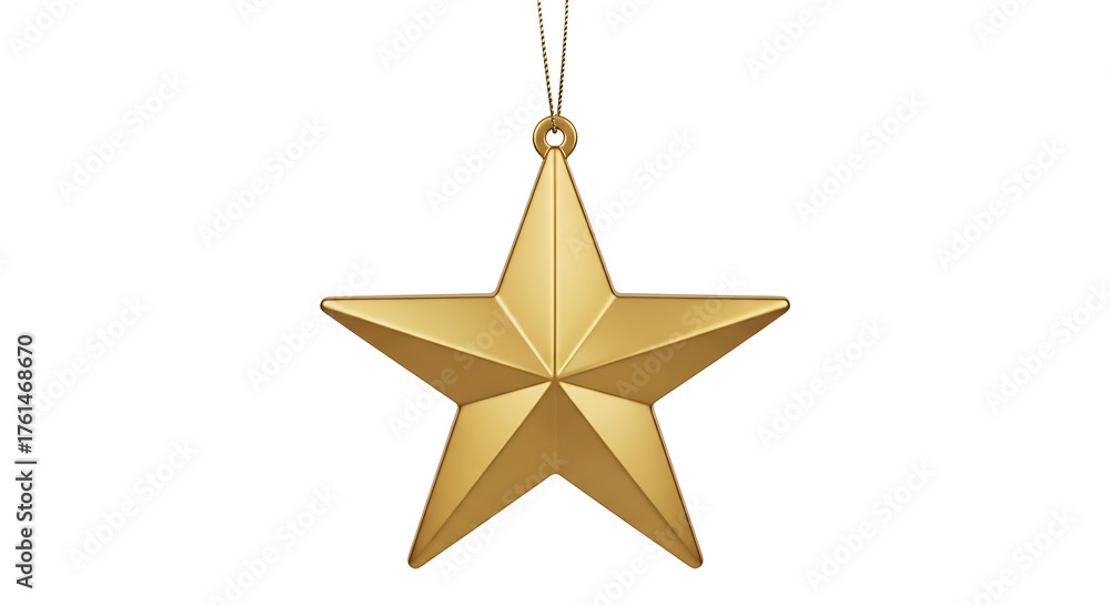 Fototapeta premium Golden five pointed star Christmas ornament hanging