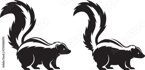 Two black and white skunk silhouette illustrations