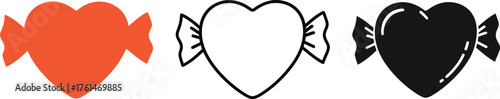 Three heart shaped candies in red black and white color variations