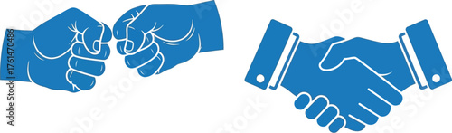 Illustrative depiction of a fist bump and a traditional handshake symbol