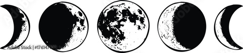 Full moon phases celestial body cosmic cycle astronomical event vector Engraving Art Design