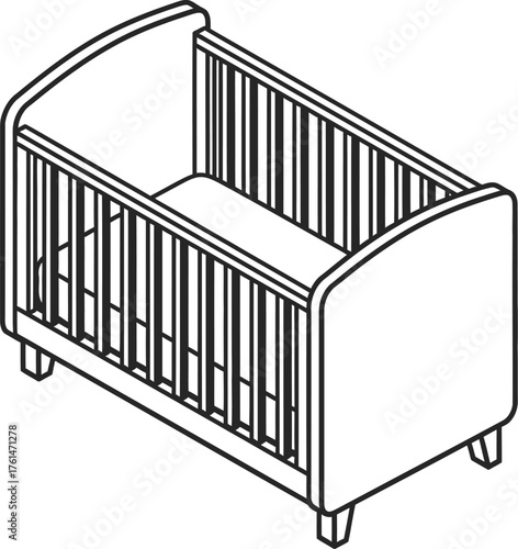 Isometric baby crib illustration for nursery furniture design