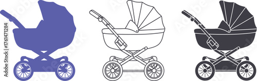 Baby stroller vector illustration set pram carriage design