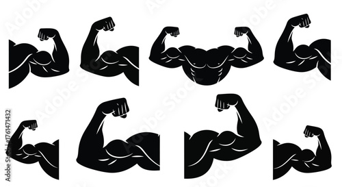 Black and white illustrations depicting various flexed bicep and arm muscles