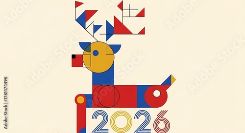 Geometric reindeer illustration colorful abstract design winter holida