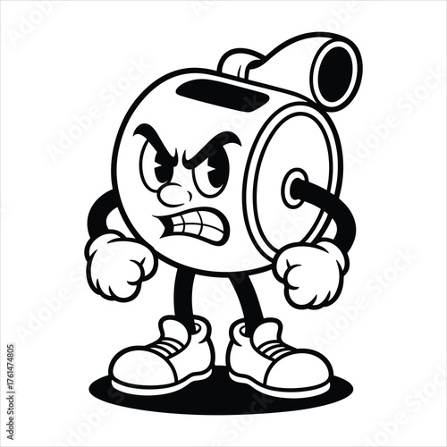 Cartoon whistle character with angry expression and clenched fists vector