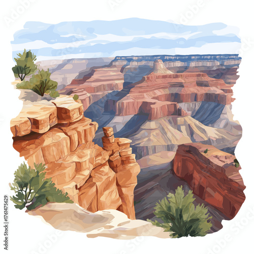 Grand Canyon National Park. Grand Canyon National Park hand drawn watercolor illustration