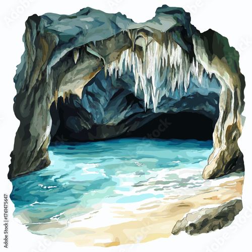 Harrison?s Cave. Harrison?s Cave hand drawn watercolor illustration