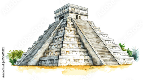 Chichen Itza. Chichen Itza hand drawn watercolor illustration