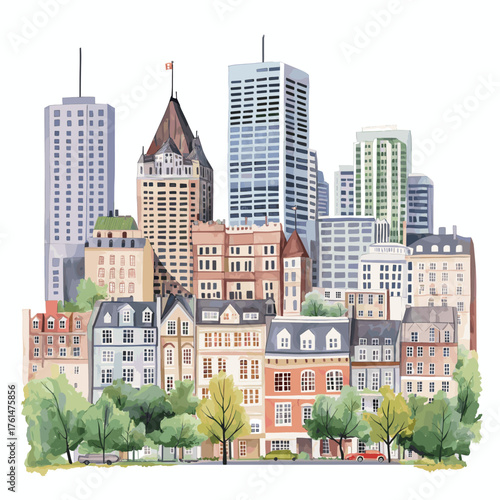 Montreal. Montreal hand drawn watercolor illustration