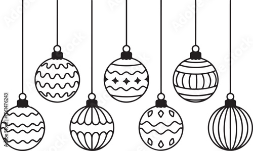 Christmas bauble line art style vector decoration set
