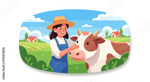 Set of horizontal banners with farmers picking crops, taking care of cows, making hay. People at farm vector flat illustration. Scenes with agricultural workers on farmland isolated. Harvest season