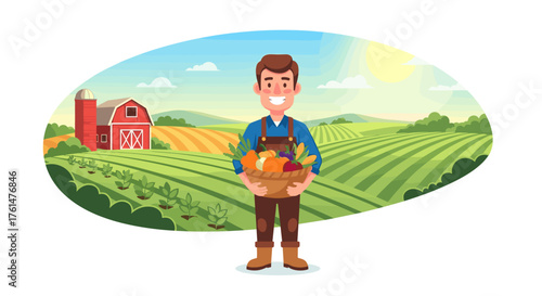 Set of horizontal banners with farmers picking crops, taking care of cows, making hay. People at farm vector flat illustration. Scenes with agricultural workers on farmland isolated. Harvest season