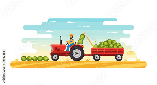 Set of horizontal banners with farmers picking crops, taking care of cows, making hay. People at farm vector flat illustration. Scenes with agricultural workers on farmland isolated. Harvest season