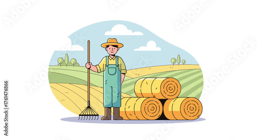 Set of horizontal banners with farmers picking crops, taking care of cows, making hay. People at farm vector flat illustration. Scenes with agricultural workers on farmland isolated. Harvest season