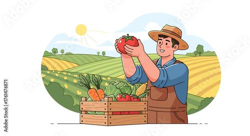 Set of horizontal banners with farmers picking crops, taking care of cows, making hay. People at farm vector flat illustration. Scenes with agricultural workers on farmland isolated. Harvest season