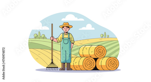 Set of horizontal banners with farmers picking crops, taking care of cows, making hay. People at farm vector flat illustration. Scenes with agricultural workers on farmland isolated. Harvest season