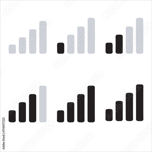 Mobile Network Signal Strength Bars Icon Set: Wi-Fi and Cellular Connection Indicators