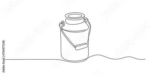 Minimalist art single line illustration of a metal milk can artistic continuous drawing style vector
