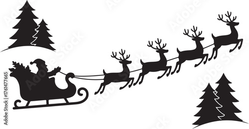 Christmas reindeer sleigh trees