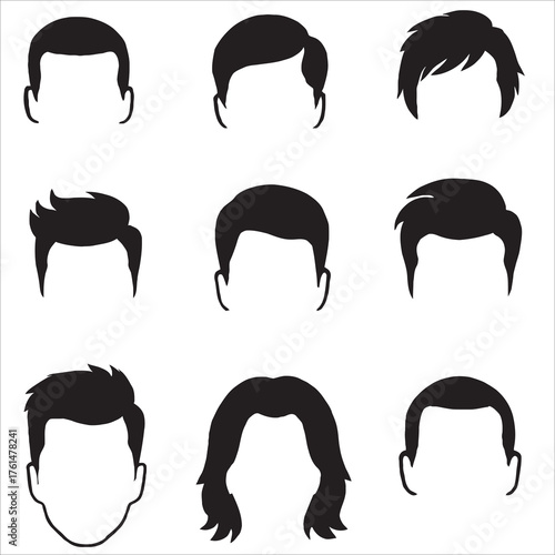 Men's Hairstyle Silhouette Icons Set
