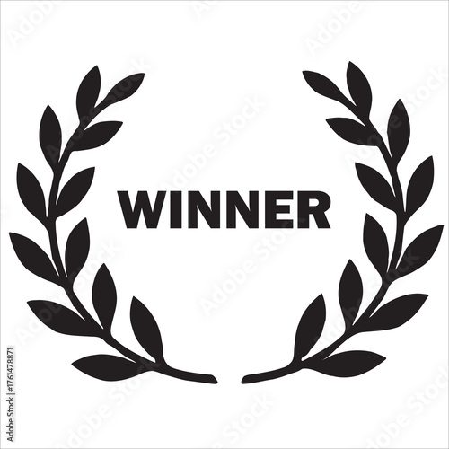 Black Vector Laurel Wreath Award with Winner Text Icon