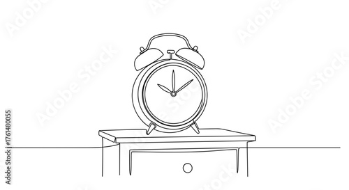 Clock ticking on nightstand in minimalist line art – symbol of time and quiet routine
