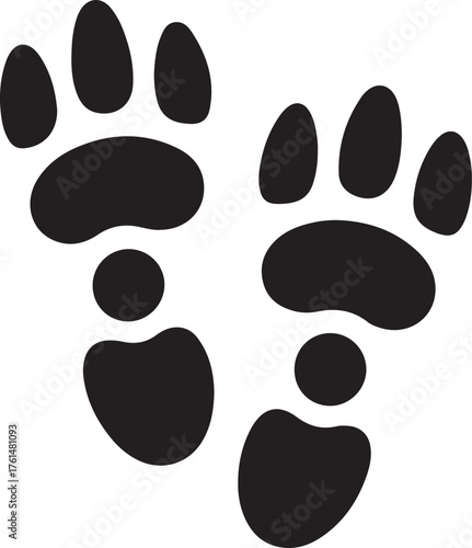 Deer and moose tracks black silhouette. Vector animals footprint